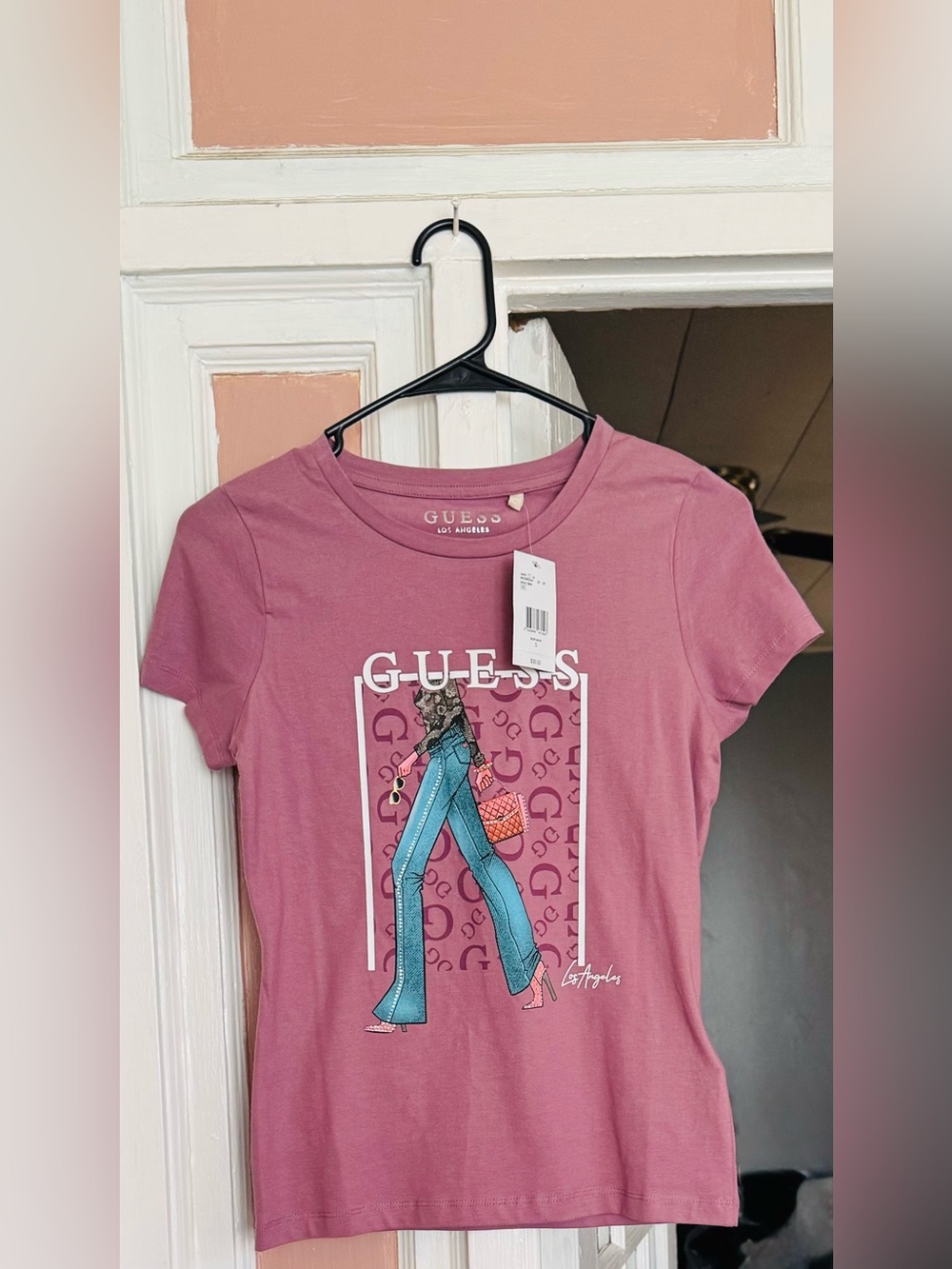 GUESS Mauve-Pink Graphic Short Sleeve Tee